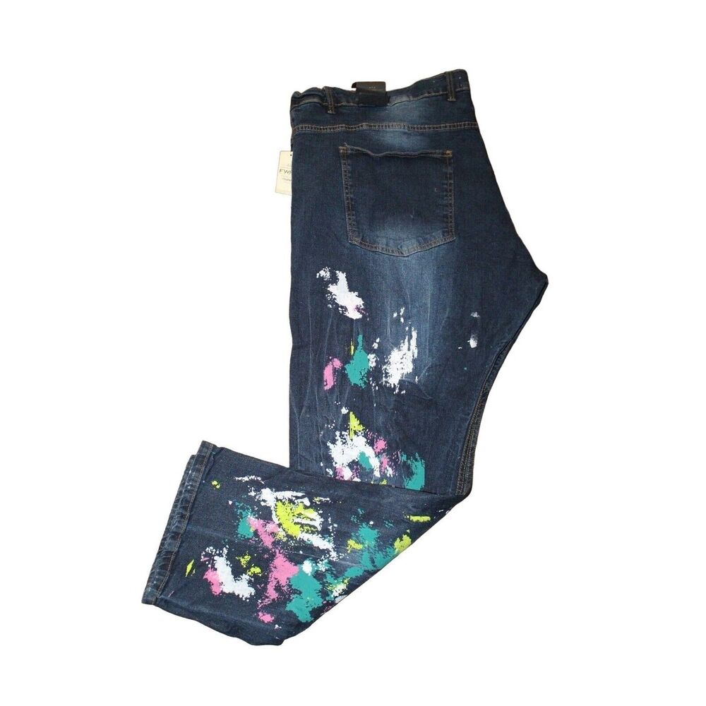 FWRD Denim Paint Splatter Spatter Men’s Jeans Size 50X33 NWT Slim Fit Dark Wash